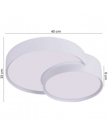 plafon sufitowy LED z dwoma okrągłymi panelami i białą obudową nowoczesna lampa producenta Lampit model o szerokości 40 cm
