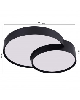 plafon sufitowy LED z dwoma okrągłymi panelami i czarną obudową lampa od producenta Lampit nowoczesny Orbo o szerokości 50cm