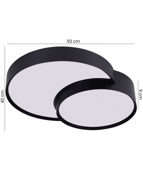 plafon sufitowy LED z dwoma okrągłymi panelami i czarną obudową lampa od producenta Lampit nowoczesny Orbo o szerokości 50cm