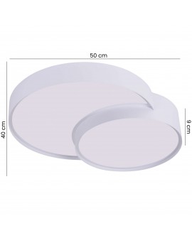 plafon sufitowy LED z dwoma okrągłymi panelami i białą obudową lampa od producenta Lampit nowoczesny Orbo o szerokości 50cm