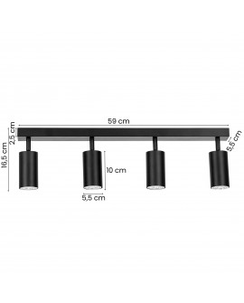 czarna lampa sufitowa spot z czterema tubami na listwie o szerokości 59 cm do salonu producent lampit model NEO W4