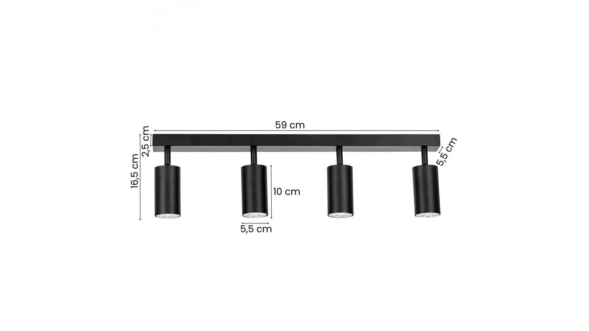 czarna lampa sufitowa spot z czterema tubami na listwie o szerokości 59 cm do salonu producent lampit model NEO W4