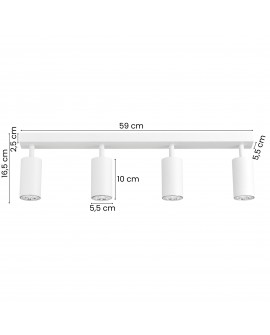 biała lampa sufitowa spot z czterema regulowanymi tubami na długiej listwie do dużych wnętrz producent lampit model NEO W4