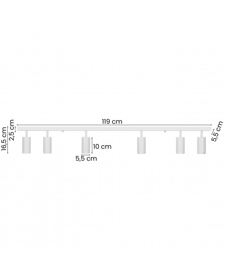  nowoczesna biała matowa lampa NEO W6 od Lampit o szerokości 119cm z regulowanymi reflektorami