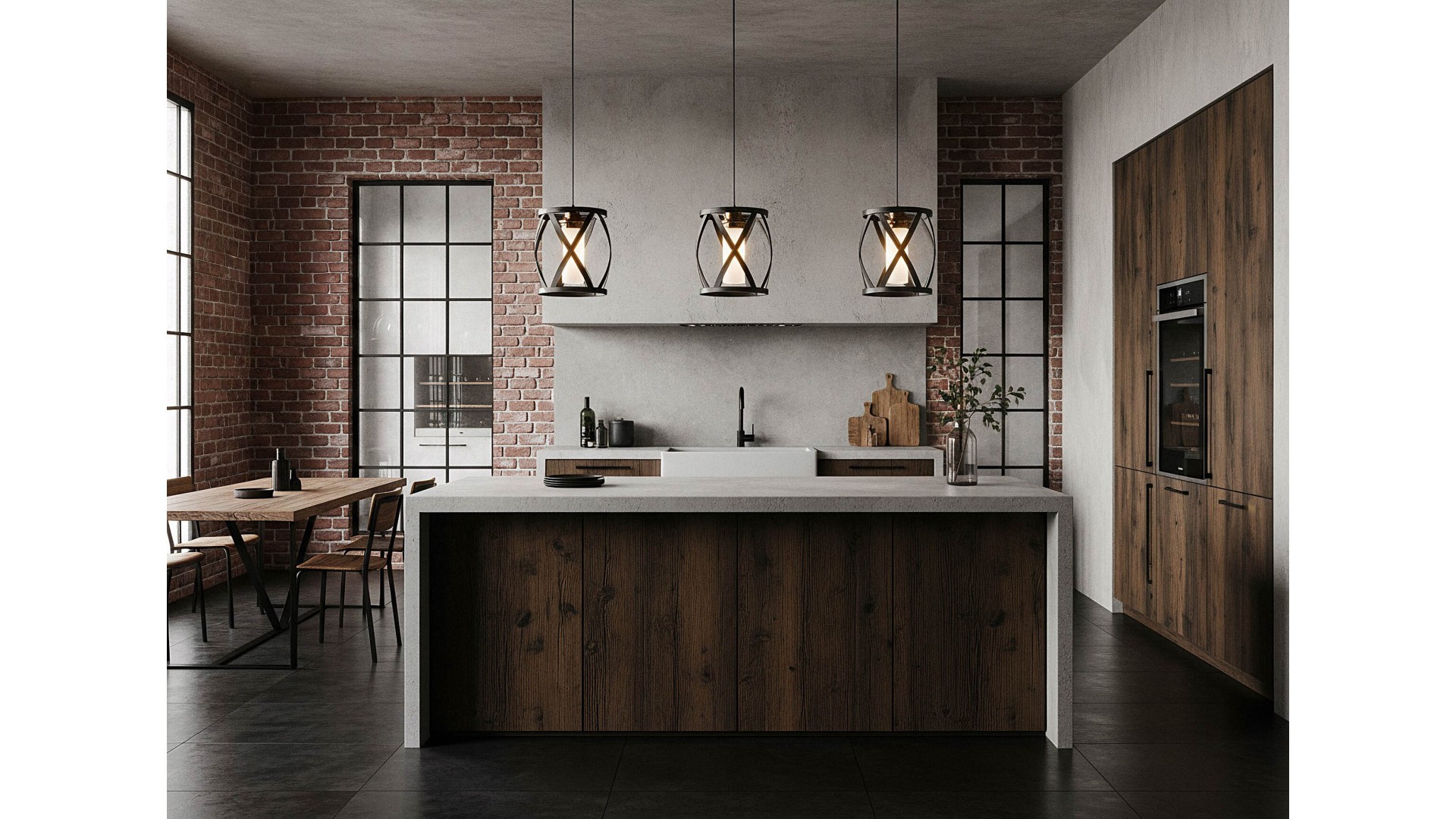 lampa wisząca loft czarno złota szczotkowana z pojedynczym kloszem nad wyspą kuchenną producent LuminaDeco model Astila W1 oś