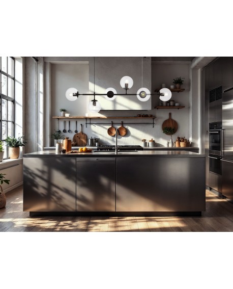 nowoczesna lampa wisząca czarna z przezroczystymi kloszami do kuchni Ceredo stylowa oprawa sufitowa W6 od Lumina Deco