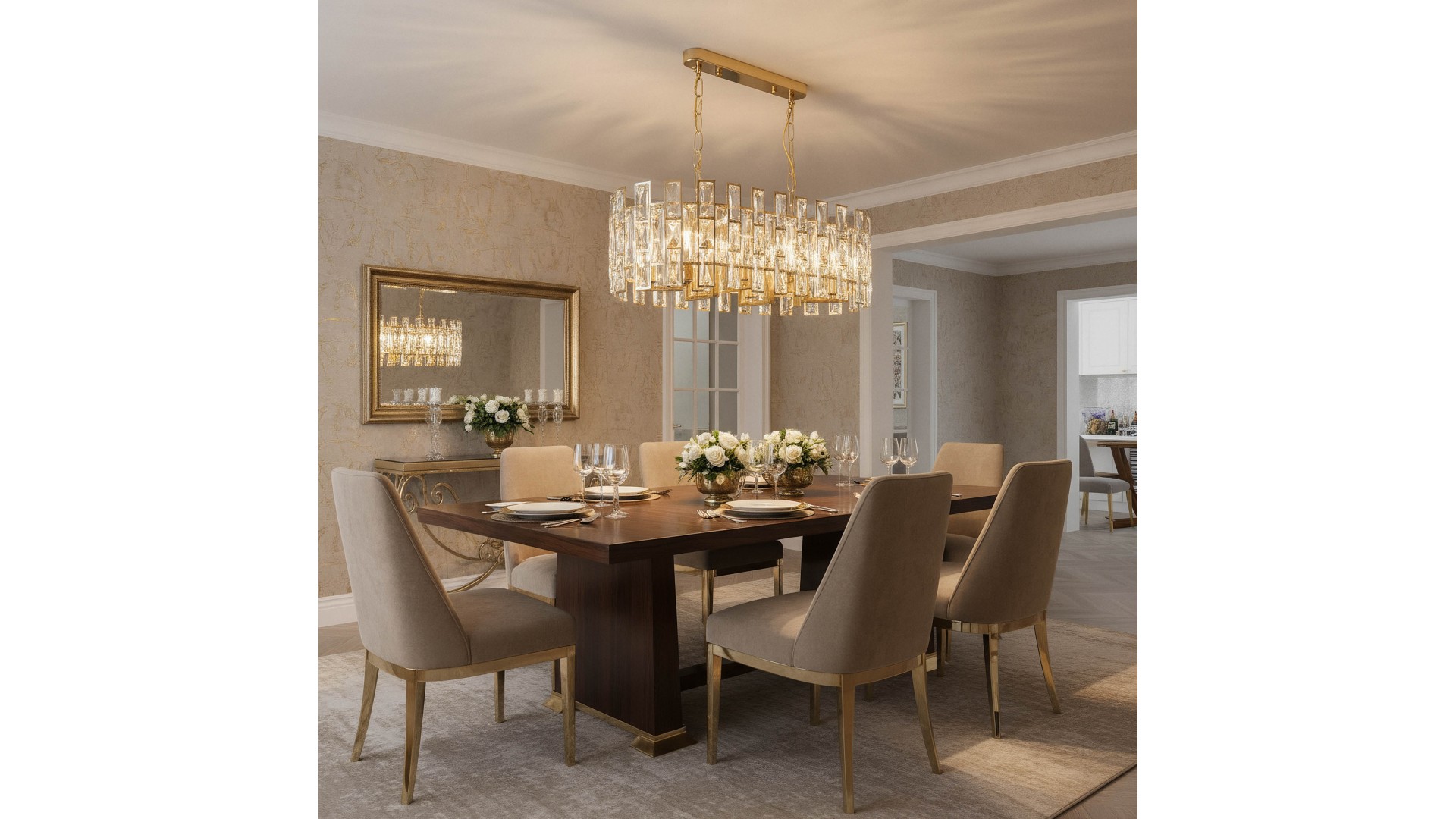 złoty żyrandol kryształowy lampa wisząca do jadalni Fiorina elegancka oprawa sufitowa D70 marki Lumina Deco