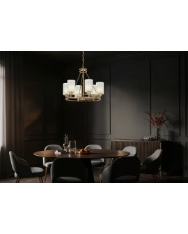lampa wisząca żyrandol nowoczesny złoty Marietta W6 Lumina Deco na białym tle, eleganckie oświetlenie do salonu i jadalni