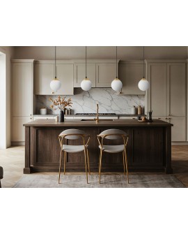 Nowoczesna lampa wisząca Fino W1 LED – złota oprawa z białą szklaną kulą, eleganckie oświetlenie do salonu i jadalni.