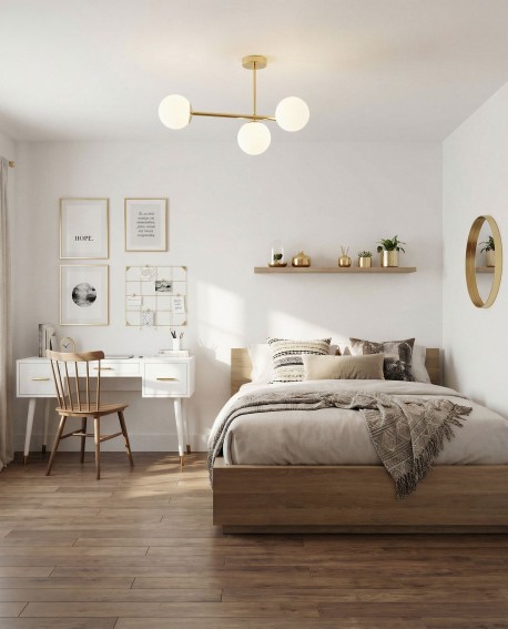 złota lampa sufitowa wisząca plafon z białymi kulami LED do sypialni producent Lampit elegancki model LEDO 3 światła