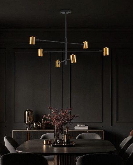 czarno złoty żyrandol wiszący o geometrycznej formie do jadalni lub salonu nowoczesna lampa sufitowa producent Lampit model Dora