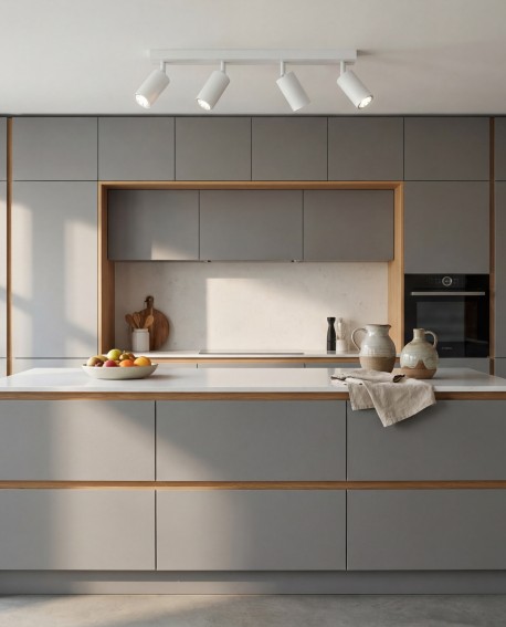 biała lampa sufitowa spot z czterema regulowanymi tubami do kuchni nowoczesne oświetlenie producent Lampit model Neo W4