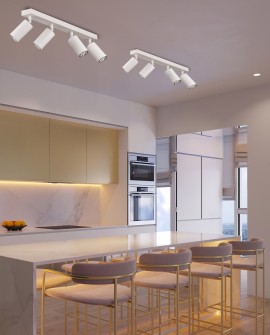 biała lampa sufitowa spot z czterema tubami na listwie do nowoczesnej kuchni precyzyjne oświetlenie producent Lampit model Neo W