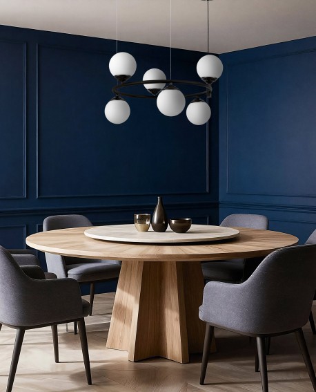 czarny żyrandol LED z sześcioma białymi kulami do jadalni nowoczesna lampa wisząca producent Lampit elegancki model Fino 6