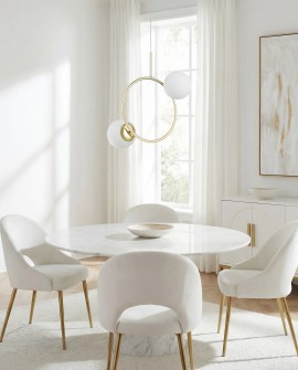 złota lampa wisząca sufitowa z dwiema białymi kulami LED do jadalni producent Lampit elegancki model LEDO 2