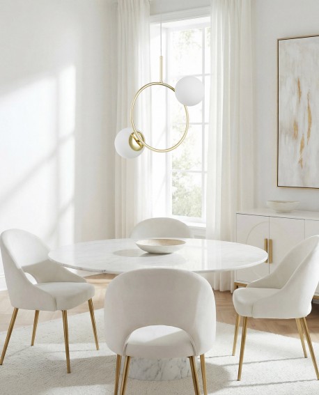 złota lampa wisząca sufitowa z dwiema białymi kulami LED do jadalni producent Lampit elegancki model LEDO 2