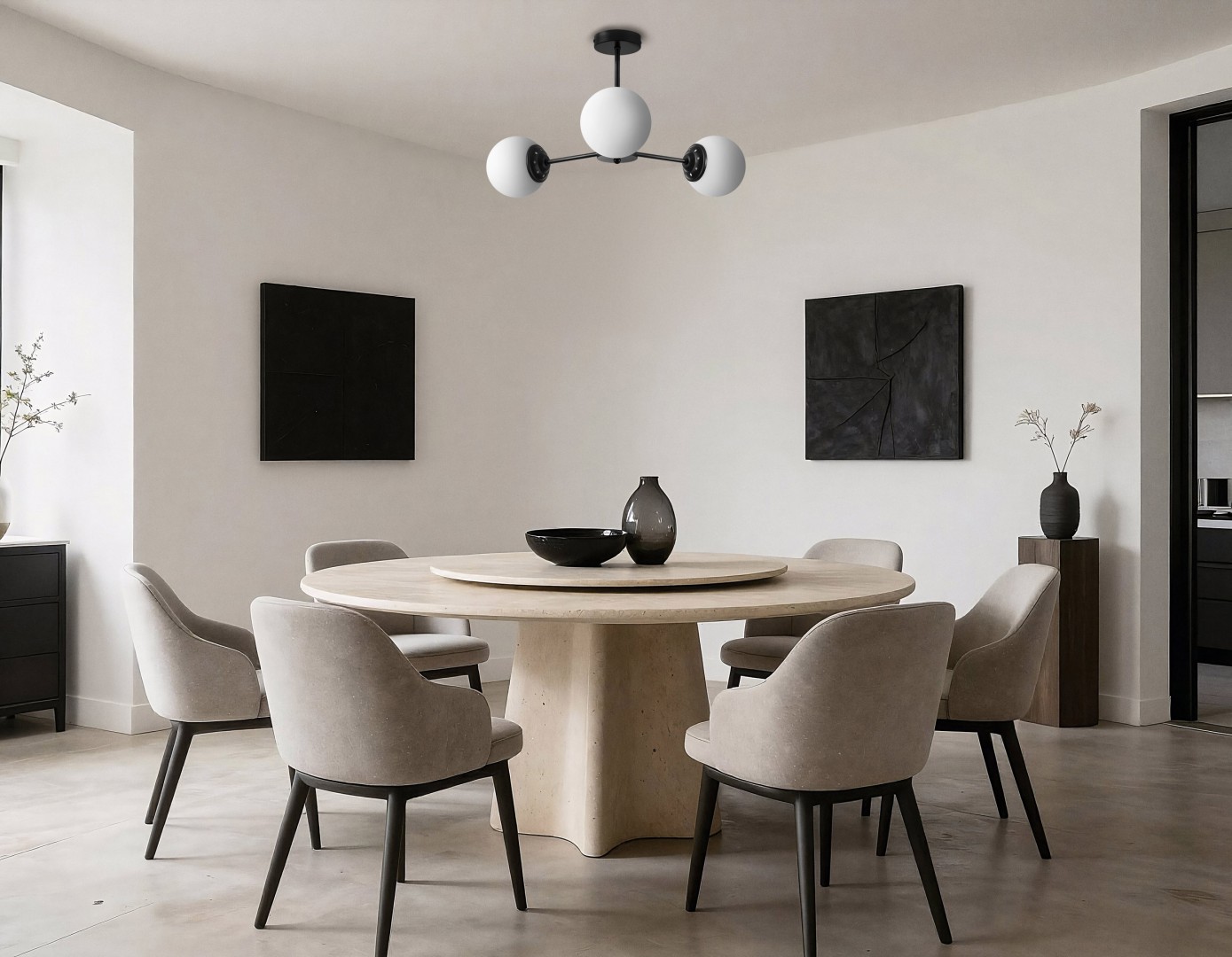 czarna lampa sufitowa z trzema kulistymi kloszami do salonu nowoczesne oświetlenie marki Lampit designerski model Fino W3