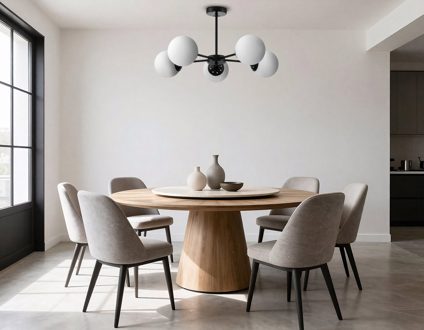  nowoczesna lampa wisząca sufitowa czarna z białymi kulami LED do jadalni Fino 5 elegancki od Lampit