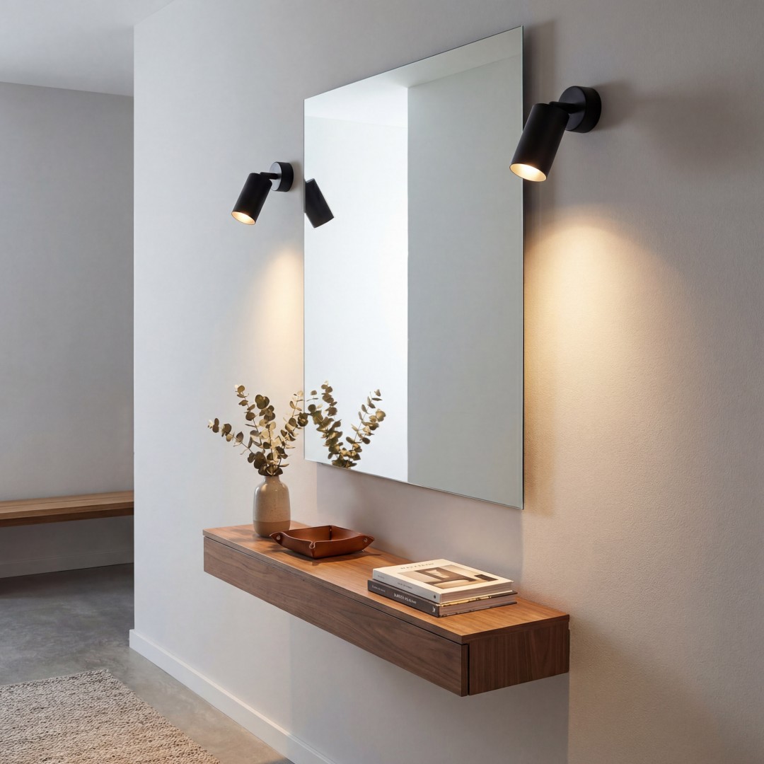 czarny kinkiet ścienny z regulowaną tubą nad sofą nowoczesne oświetlenie punktowe do salonu producent Lampit stylowa lampa Neo W