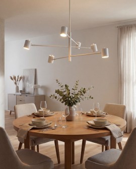biała lampa wisząca z regulowanymi punktami światła nad okrągły stół do jadalni nowoczesna konstrukcja Lampit kolekcja Dora W6