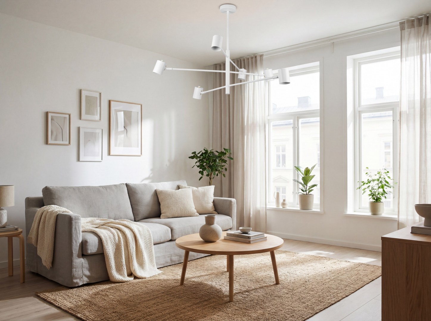  biała lampa wisząca z regulowanymi ramionami do salonu lekkie oświetlenie sufitowe Lampit nowoczesny model Dora W6