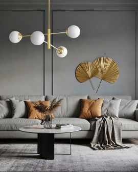  nowoczesny złoty żyrandol sufitowy wiszący z białymi kulami elegancka lampa do salonu jadalni sypialni wnętrz klasycznych