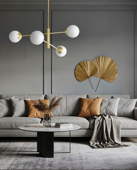  nowoczesny złoty żyrandol sufitowy wiszący z białymi kulami elegancka lampa do salonu jadalni sypialni wnętrz klasycznych