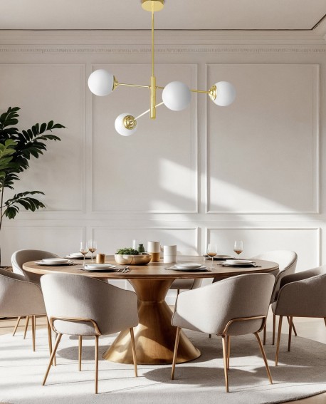 nowoczesny złoty żyrandol LED z białymi kulami Fino 4 lampa sufitowa wisząca do jadalni i salonu Lampit