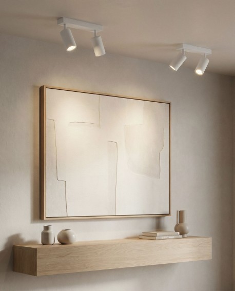 biała lampa sufitowa spot z dwiema regulowanymi tubami nad obrazem nowoczesne oświetlenie punktowe producent Lampit model Neo W2