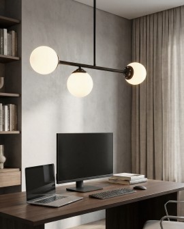 czarny plafon lampa sufitowa wisząca z białymi kulami LED do biura producent Lampit stylowy model Fino 3 punkty światła
