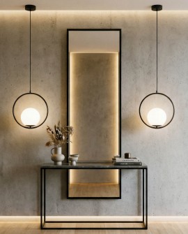  wisząca lampa dekoracyjna z okrągłą ramą i mlecznym kloszem do przedpokoju nowoczesne oświetlenie marki Lampit model Vero 1A