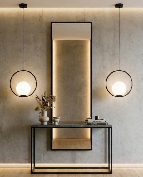  wisząca lampa dekoracyjna z okrągłą ramą i mlecznym kloszem do przedpokoju nowoczesne oświetlenie marki Lampit model Vero 1A