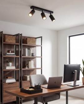 czarna lampa sufitowa spot do biura metalowa oprawa z trzema regulowanymi reflektorami producent SPOT model NEO W3