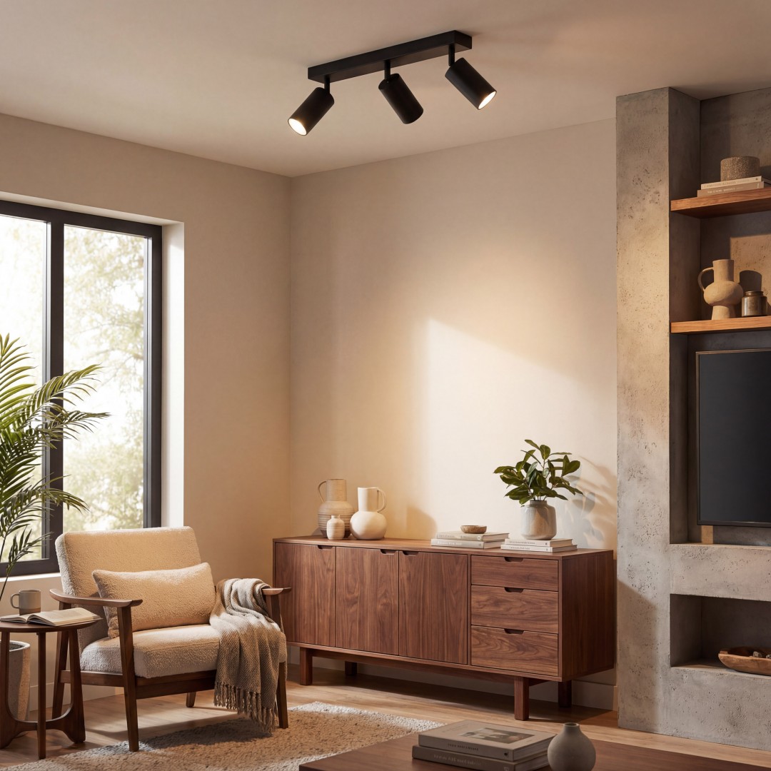 czarna lampa sufitowa spot do salonu minimalistyczna oprawa z trzema ruchomymi tubami producent SPOT nowoczesny model NEO W3