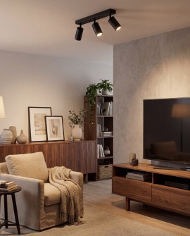 czarny plafon spot na sufit do strefy tv metalowa oprawa z trzema regulowanymi reflektorami producent SPOT seria NEO W3