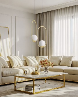  wisząca lampa ze złotą obręczą i mlecznym kloszem do salonu eleganckie oświetlenie marki Lampit model Vero 2A