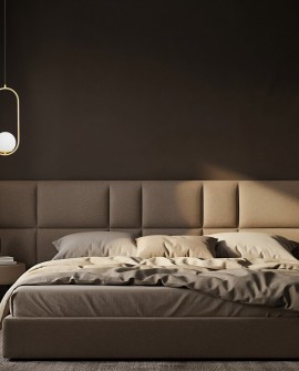  wisząca lampa nocna z podłużną złotą ramą i mlecznym kloszem do sypialni eleganckie światło marki Lampit model Vero 2A