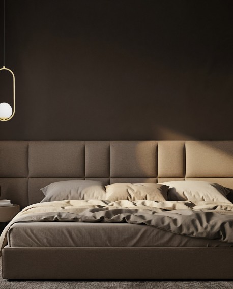  wisząca lampa nocna z podłużną złotą ramą i mlecznym kloszem do sypialni eleganckie światło marki Lampit model Vero 2A