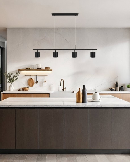  czarna lampa wisząca listwa z czterema punktami światła nad wyspę kuchenną nowoczesne oświetlenie Lampit model Bolt W4