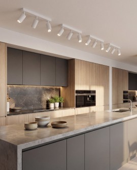 biała lampa sufitowa spot do nowoczesnej kuchni i wyspy metalowa oprawa led z trzema regulowanymi tubami producent SPOT model NE