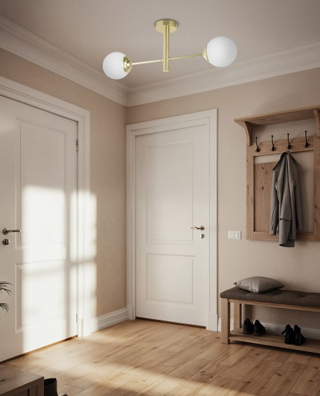  nowoczesny plafon sufitowy złoty z białymi kulami LED do przedpokoju Fino 2 elegancka lampa od producenta Lampit