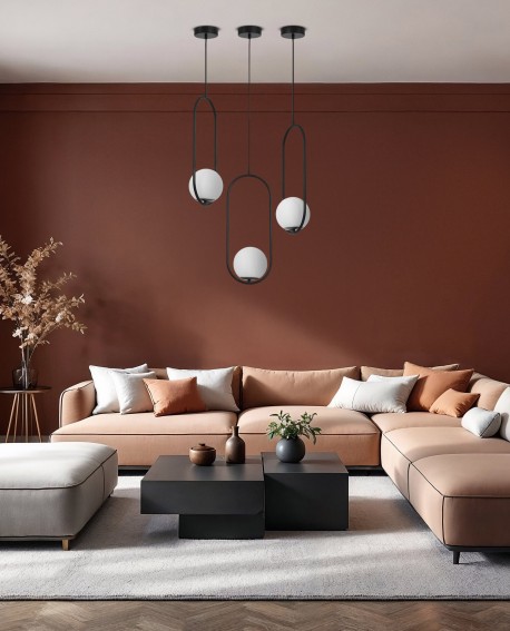 lampa wisząca nowoczesna czarna z białą kulą światła na dekoracyjnym zawiesiu producent lampit elegancki model VERO 1B