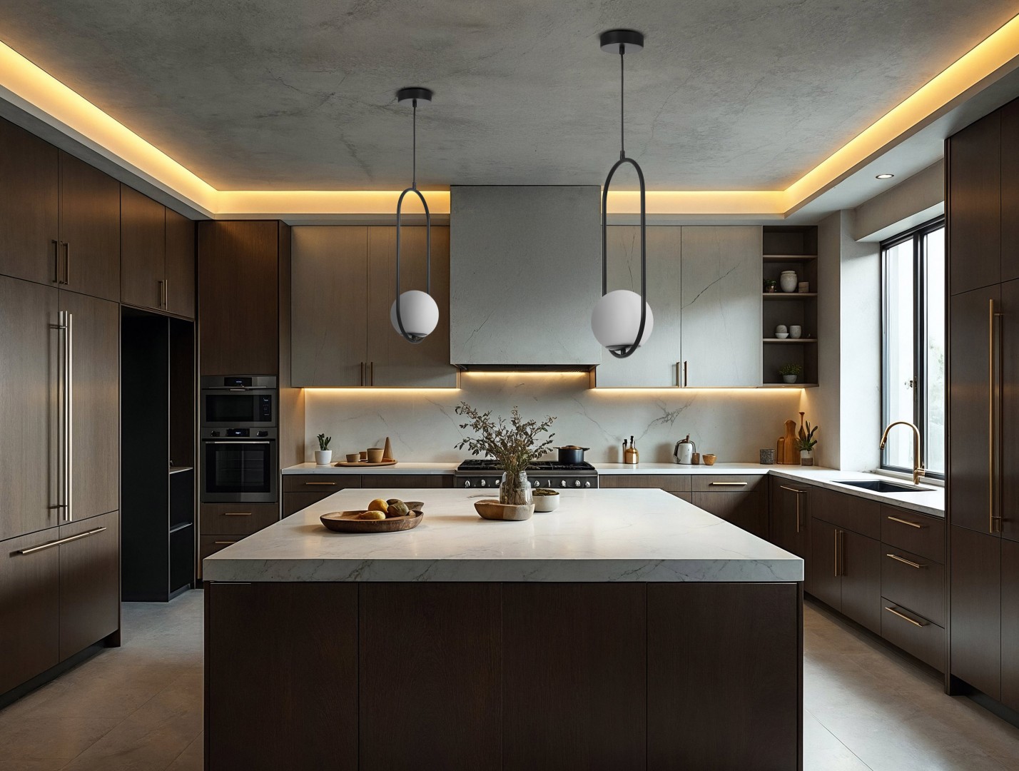 lampa wisząca czarna z podłużną ramką i białą kulą LED nad wyspę kuchenną producent lampit nowoczesny model VERO 1B
