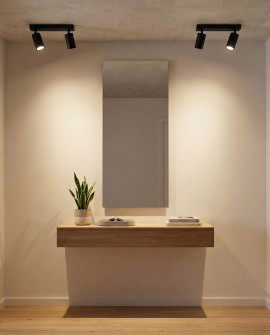 czarna lampa sufitowa spot z dwoma regulowanymi reflektorami LED do korytarza producent lampit minimalistyczny model NEO W2