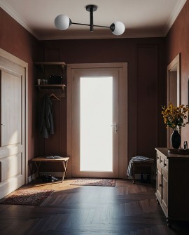  nowoczesny plafon sufitowy czarny z dwiema białymi kulami LED do przedpokoju Fino 2 stylowa lampa od Lampit