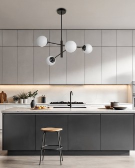  nowoczesny żyrandol sufitowy czarny z białymi kulami LED do kuchni Fino 4 stylowa lampa wisząca od producenta Lampit