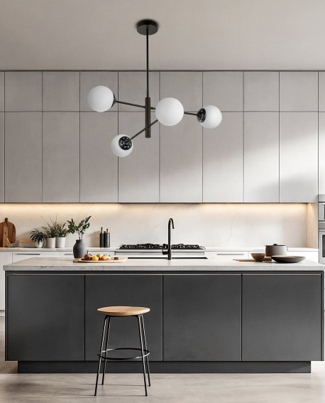  nowoczesny żyrandol sufitowy czarny z białymi kulami LED do kuchni Fino 4 stylowa lampa wisząca od producenta Lampit