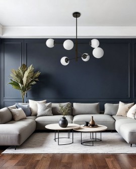  czarny żyrandol LED z białymi kulami lampa wisząca do salonu producent FINO elegancki model 6 LED nad stół