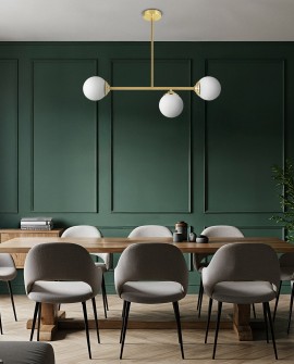 złota lampa wisząca plafon z białymi kulami LED nad stół do jadalni producent Lampit designerski model Fino 3