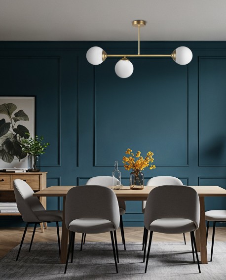  złota lampa sufitowa wisząca plafon z białymi kulami LED nad stół do jadalni producent Lampit elegancki model Fino 3